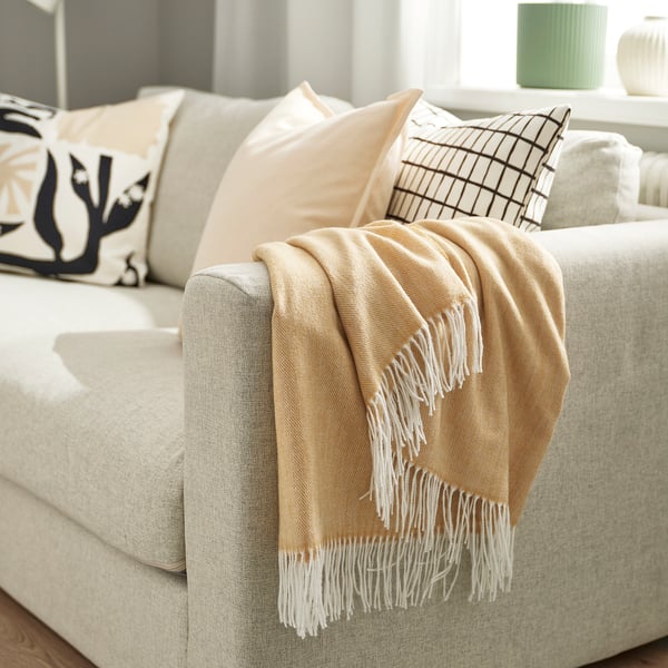 HOLMVI throw, beige-yellow, 120x160 cm