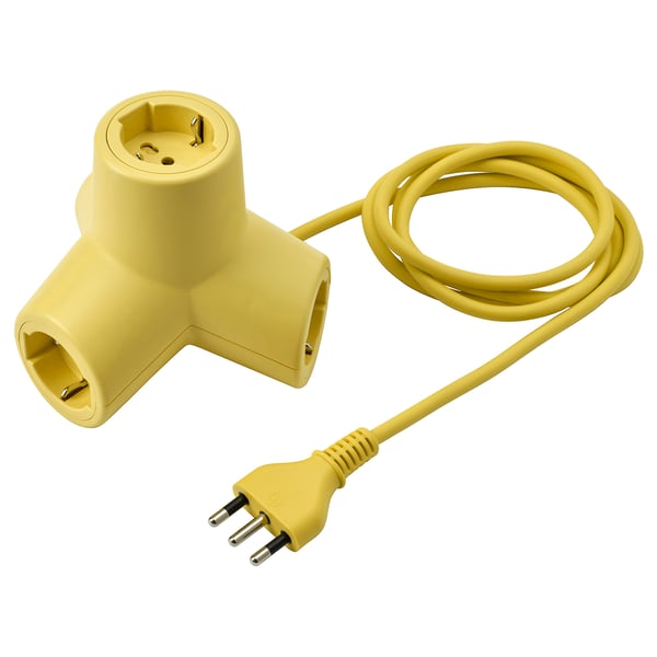 HORNFELS extension cord, yellow, 14.4x12.5 cm