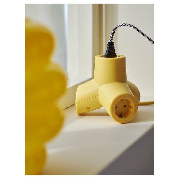 HORNFELS extension cord, yellow, 14.4x12.5 cm