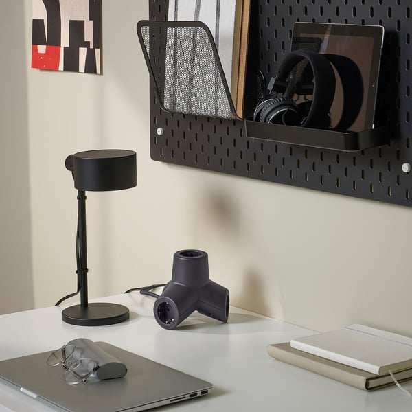 HORNFELS extension cord, dark grey, 14.4x12.5 cm