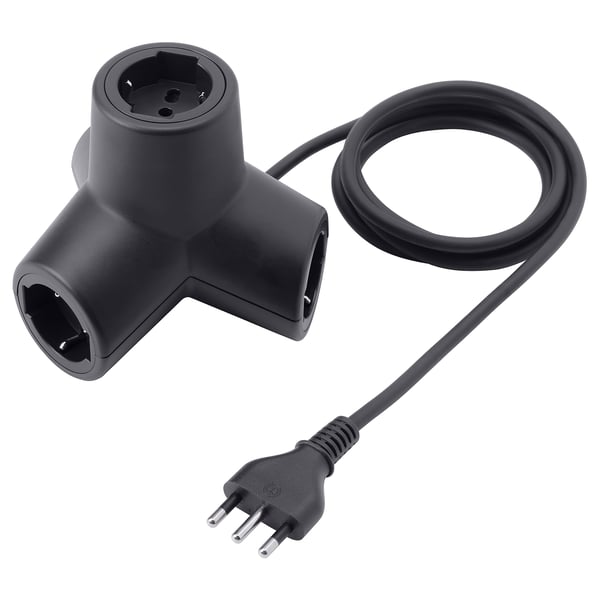 HORNFELS extension cord, dark grey, 14.4x12.5 cm