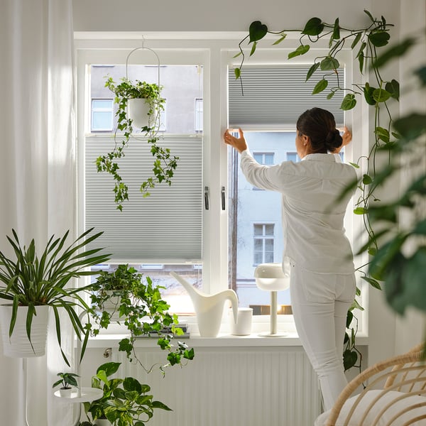 HORNVALLMO block-out pleated blind, white/top-down bottom-up, 100x130 cm