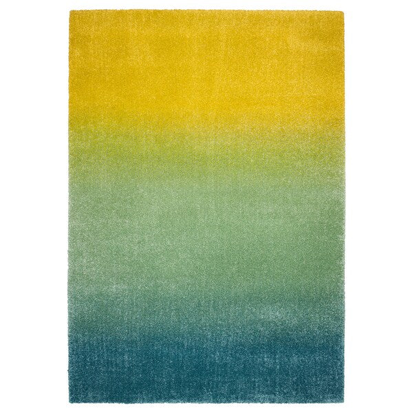 HOTELLRUM - Carpet, long pile, blue/green yellow,133x195 cm
