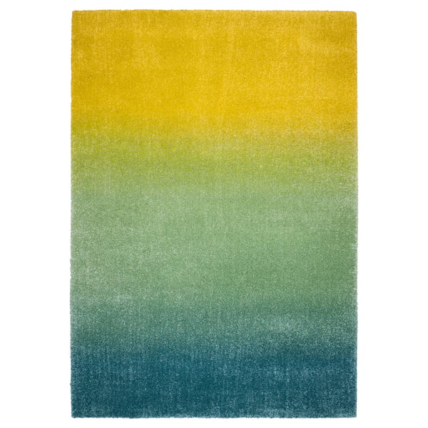 HOTELLRUM rug, high pile, blue/green yellow, 160x230 cm