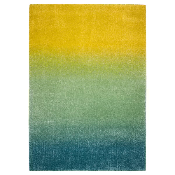 HOTELLRUM rug, high pile, blue/green yellow, 133x195 cm