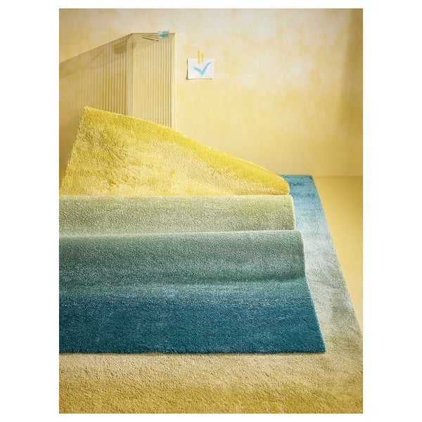HOTELLRUM rug, high pile, blue/green yellow, 133x195 cm