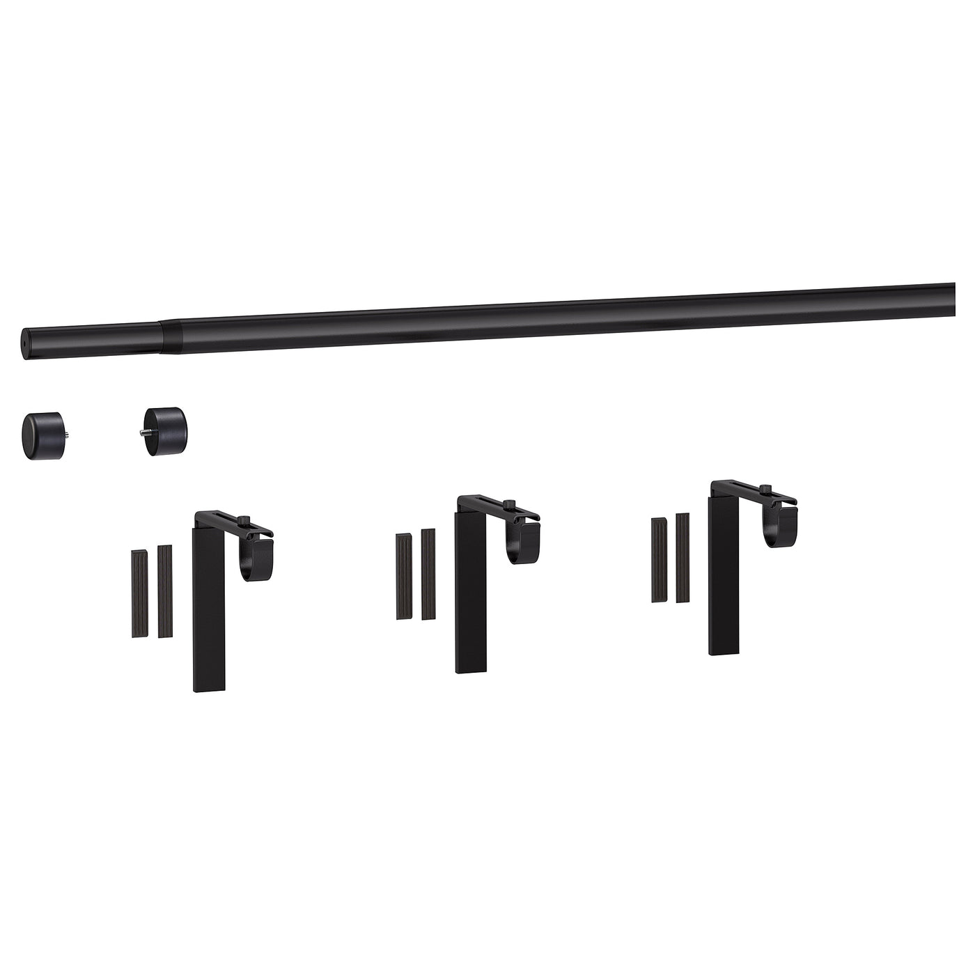 HUGAD curtain rod combination, with wall/ceiling brackets/with finials black, 120-210 cm
