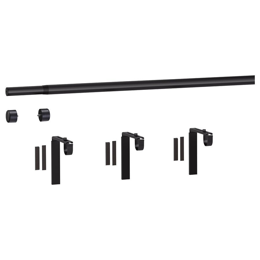 HUGAD curtain rod combination, with wall/ceiling brackets/with finials black, 120 cm