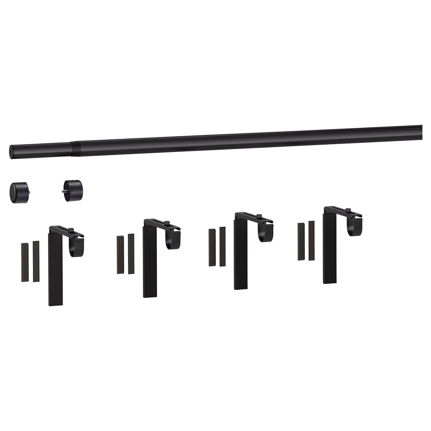 HUGAD curtain rod combination, with wall/ceiling brackets/with finials black, 210-385 cm
