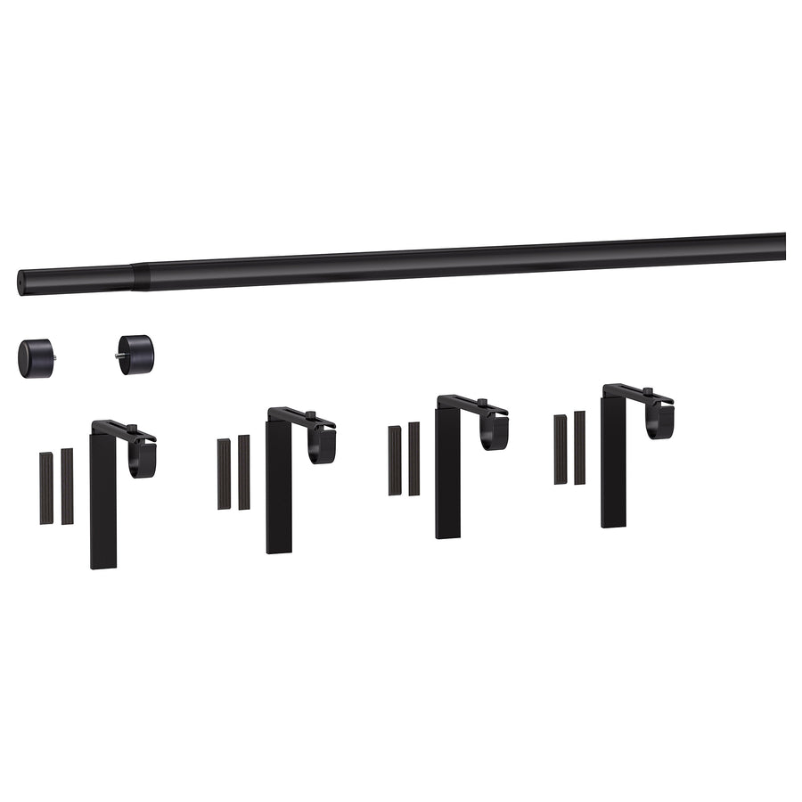 HUGAD curtain rod combination, with wall/ceiling brackets/with finials black, 210-385 cm