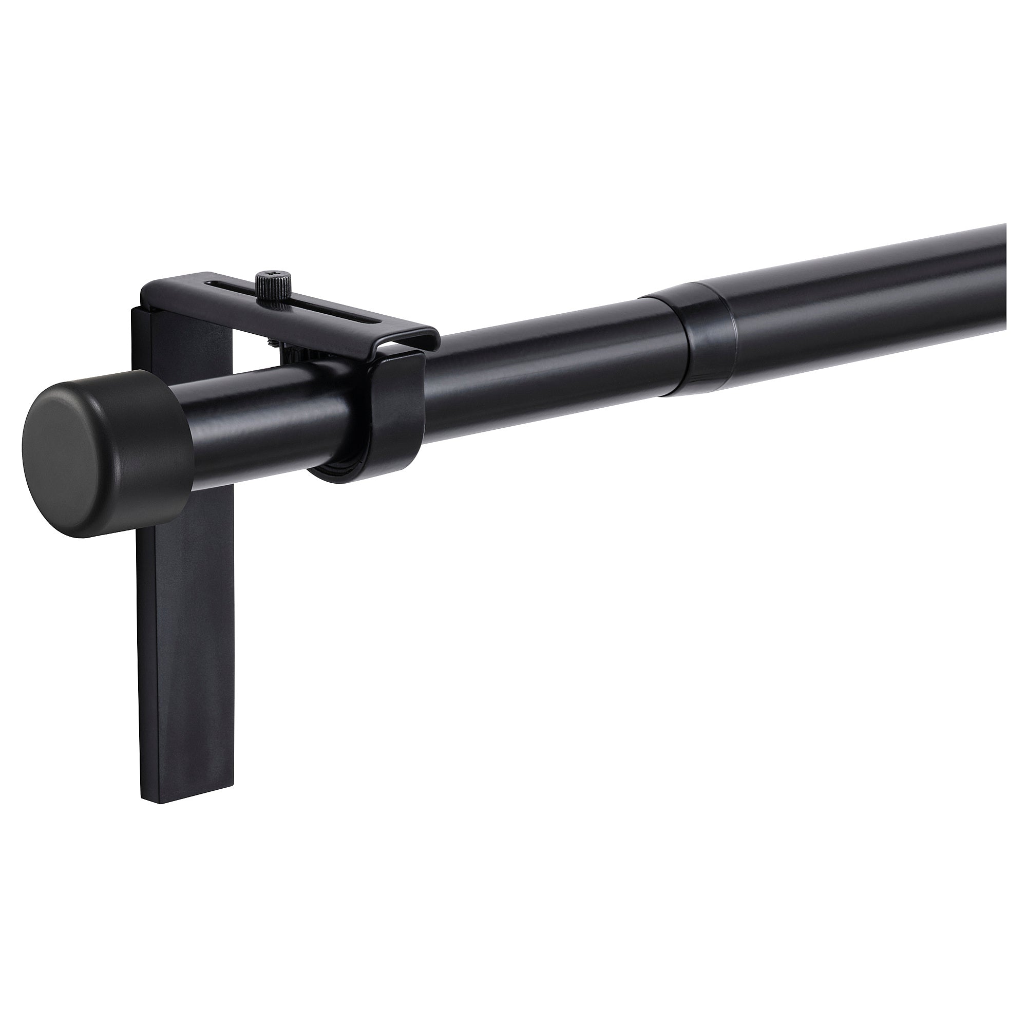 HUGAD curtain rod combination, with wall/ceiling brackets/with finials black, 120-210 cm