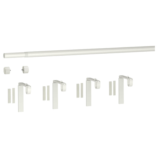 HUGAD / RÄCKA double curtain rod combination, with wall/ceiling brackets/with finials white, 210-385 cm