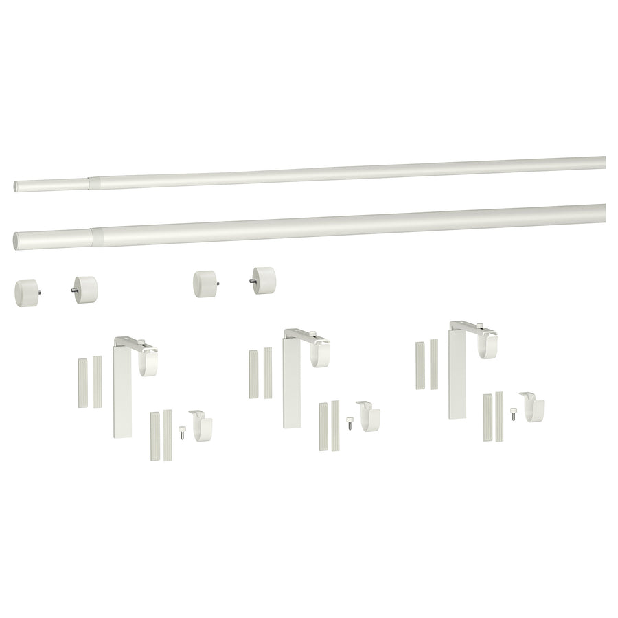 HUGAD / RÄCKA double curtain rod combination, with wall/ceiling brackets/with finials white, 120 cm