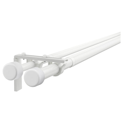 HUGAD / RÄCKA double curtain rod combination, with wall/ceiling brackets/with finials white, 120 cm