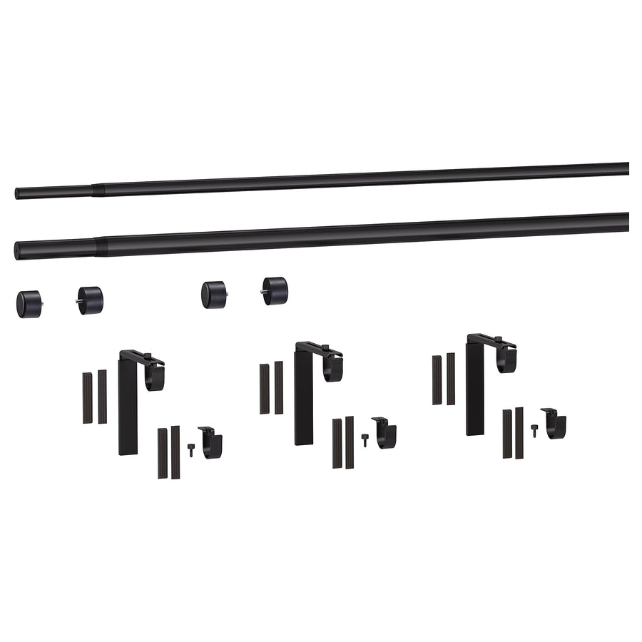 HUGAD / RÄCKA double curtain rod combination, with wall/ceiling brackets/with finials black, 120 cm