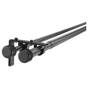 HUGAD / RÄCKA double curtain rod combination, with wall/ceiling brackets/with finials black, 120-210 cm