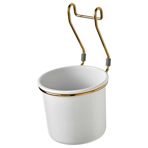 HULTARP - HULTARP Container, white/brass-colour polished, 14x16 cm