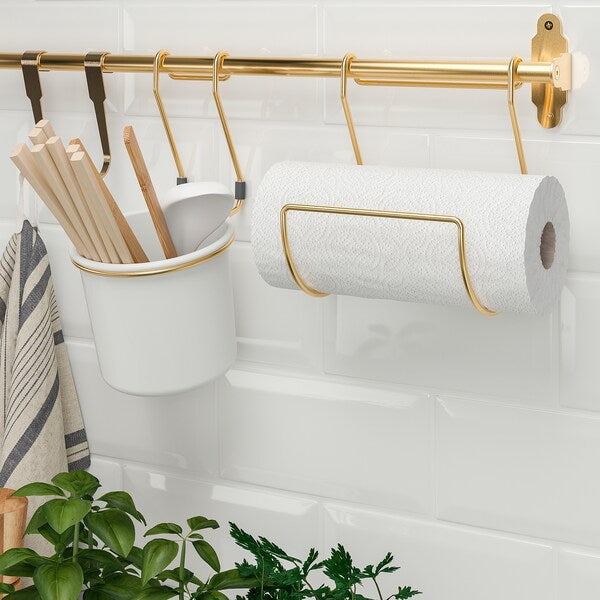 HULTARP - Container, white/brass-colour polished, 14x16 cm
