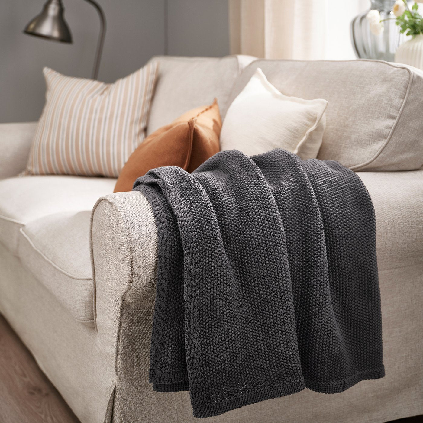 HUMLEMOTT throw, anthracite, 130x170 cm