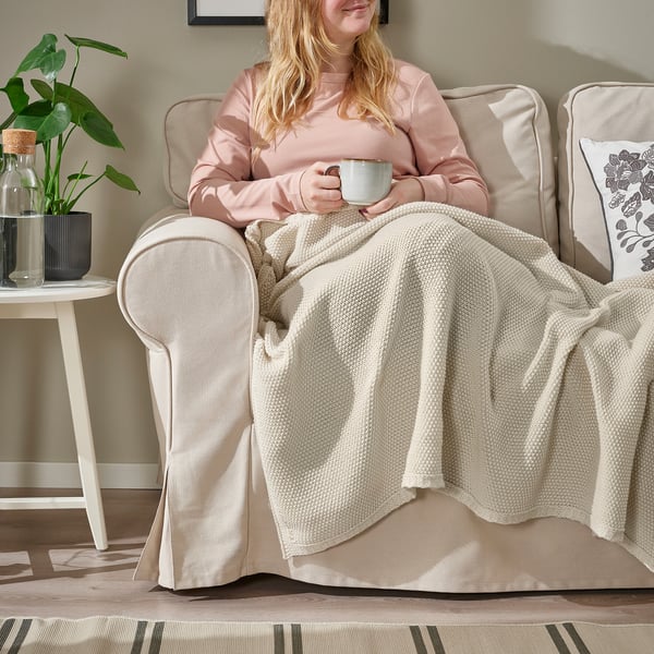 HUMLEMOTT throw, off-white, 130x170 cm