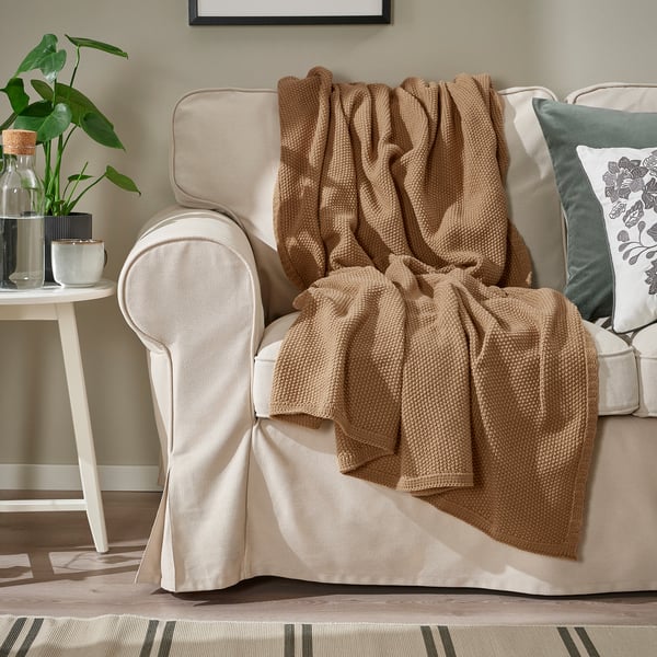 HUMLEMOTT throw, yellow-beige, 130x170 cm