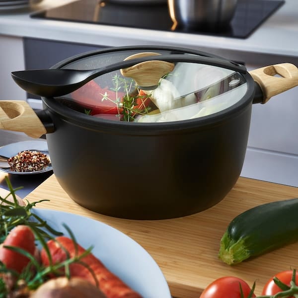 Ikea HUSKNUT - Pot with lid, non-stick coating black,4.7 l