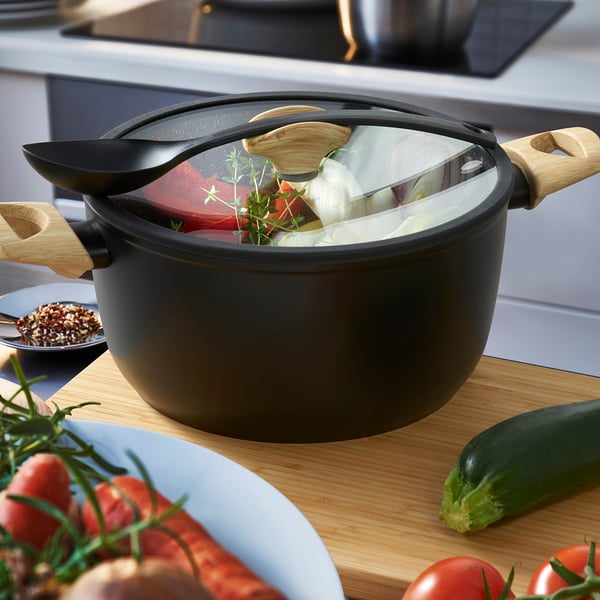 HUSKNUT - Pot with lid, non-stick coating black,4.7 l