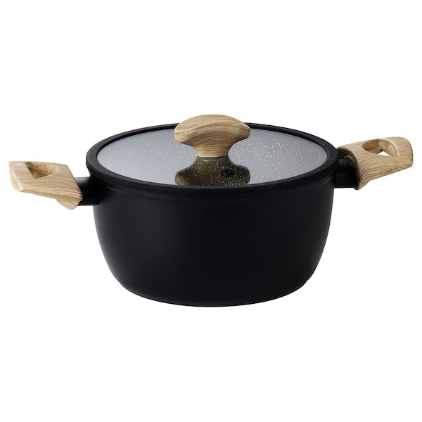 HUSKNUT - Pot with lid, non-stick coating black,2.7 l