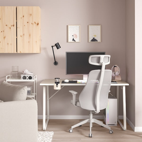 HUVUDSPELARE / MATCHSPEL - Gaming desk and chair, beige/light grey ,