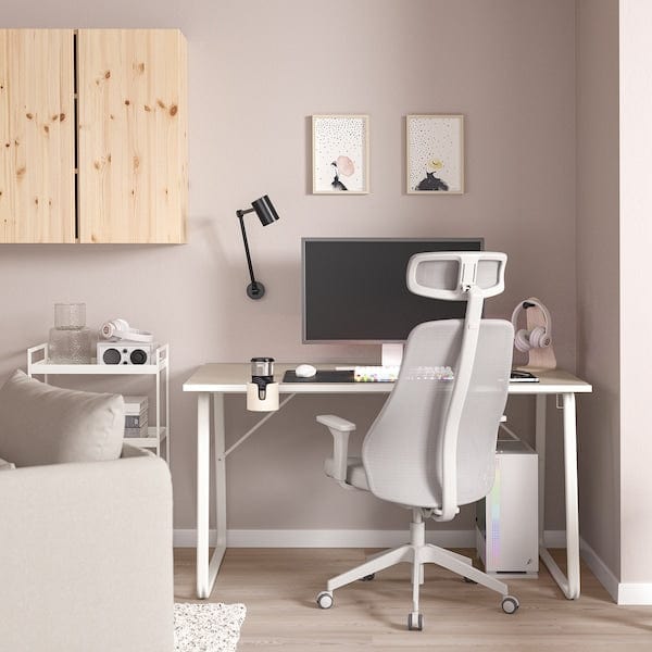 Ikea HUVUDSPELARE / MATCHSPEL - Gaming desk and chair, beige/light grey ,