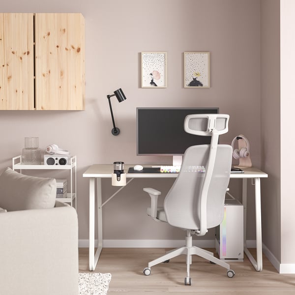 HUVUDSPELARE / MATCHSPEL - Gaming desk and chair, beige/light grey ,