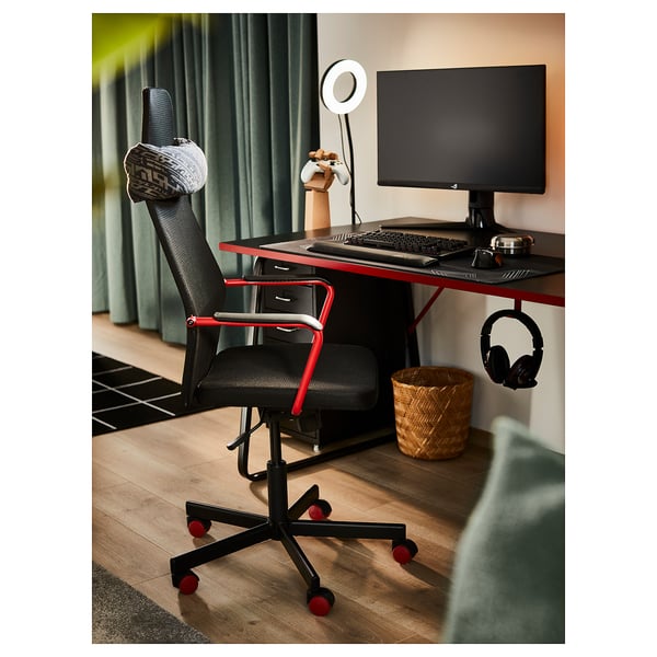 HUVUDSPELARE gaming desk, black, 140x80 cm