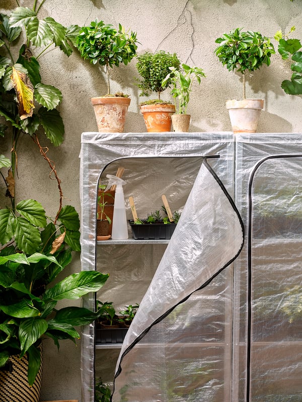 HYLLIS shelving unit with cover, transparent, 60x27x140 cm