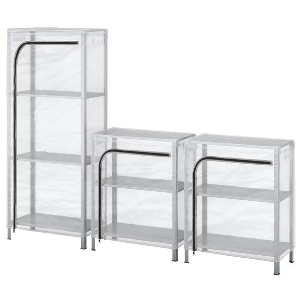 Ikea HYLLIS - Shelving units with covers, transparent, 180x27x74-140 cm