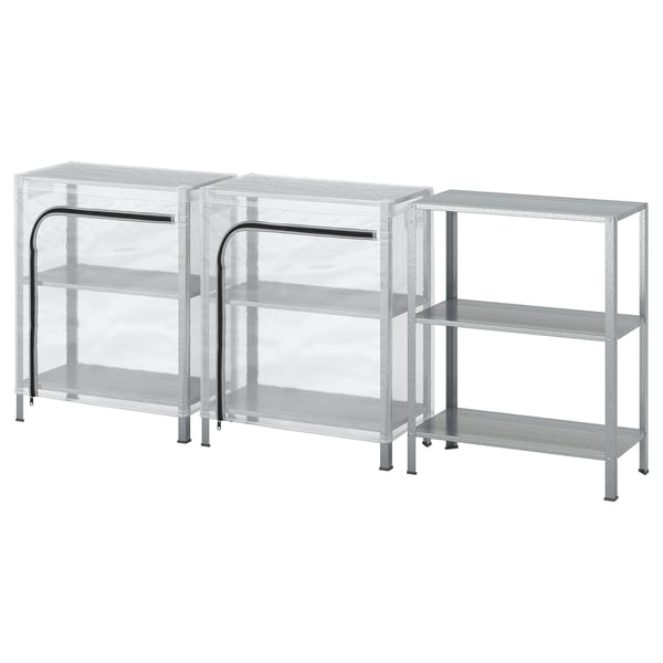 HYLLIS shelving units with covers, transparent, 180x27x74 cm