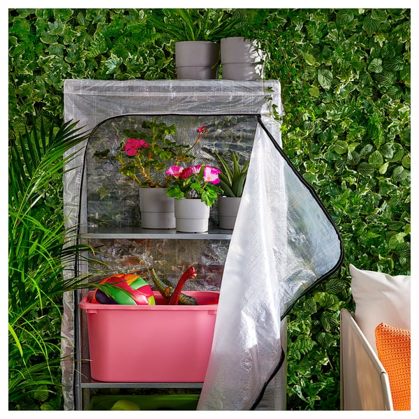HYLLIS shelving units with covers, transparent, 180x27x74-140 cm
