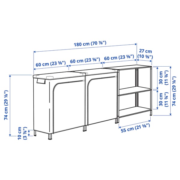 HYLLIS shelving units with covers, transparent, 180x27x74 cm