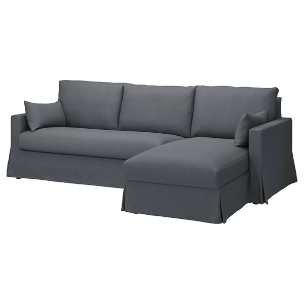 HYLTARP 3-seat sofa w chaise longue, right, Gransel grey, 262 cm