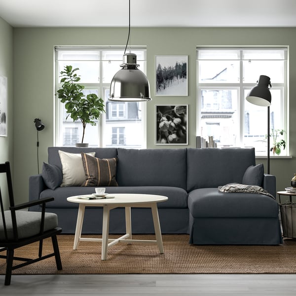 HYLTARP 3-seat sofa w chaise longue, right, Gransel grey, 262 cm