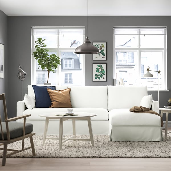 HYLTARP 3-seat sofa w chaise longue, right, Hallarp white, 262 cm