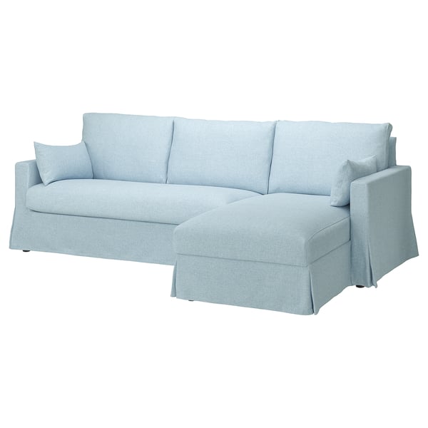 HYLTARP 3-seat sofa w chaise longue, right, Kilanda pale blue, 262 cm