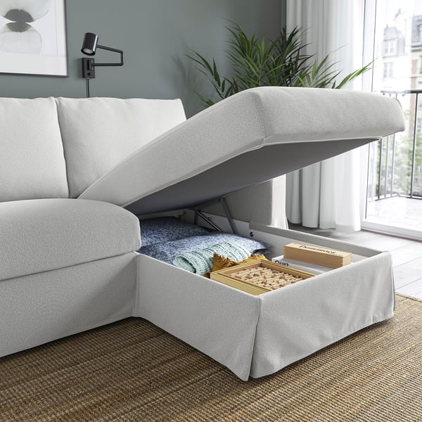 HYLTARP - 3-seater sofa/chaise-longue, right, Tallmyra white/black ,