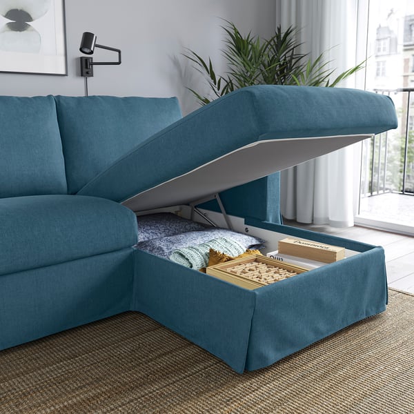 HYLTARP 3-seat sofa w chaise longue, right, Tallmyra blue, 262 cm