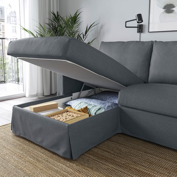 HYLTARP 3-seat sofa w chaise longue, left, Gransel grey, 262 cm