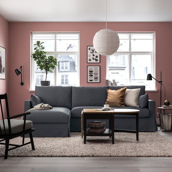 HYLTARP 3-seat sofa w chaise longue, left, Gransel grey, 262 cm