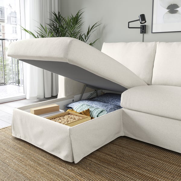 HYLTARP 3-seat sofa w chaise longue, left, Gransel natural, 262 cm
