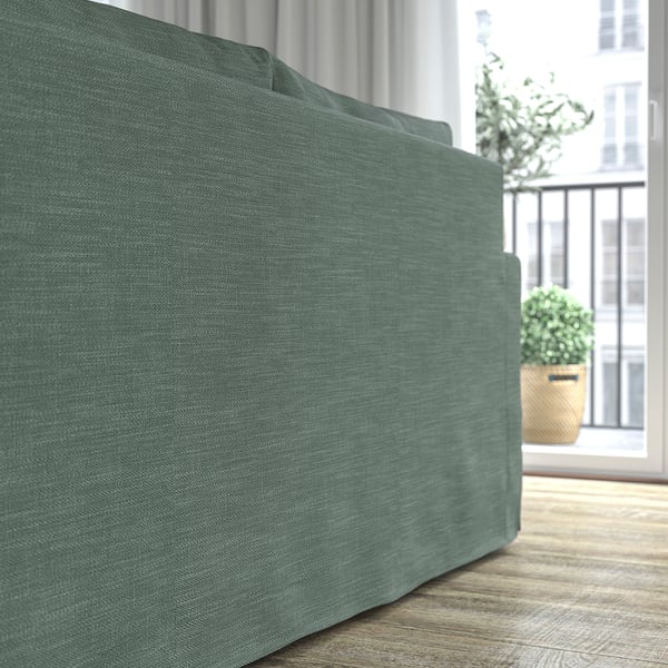 HYLTARP 3-seat sofa w chaise longue, left, Hemmesta grey-green, 262 cm