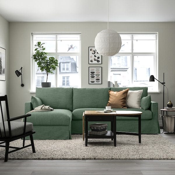 Ikea HYLTARP - 3-seater sofa/chaise-longue, left, Hemmesta gray-green