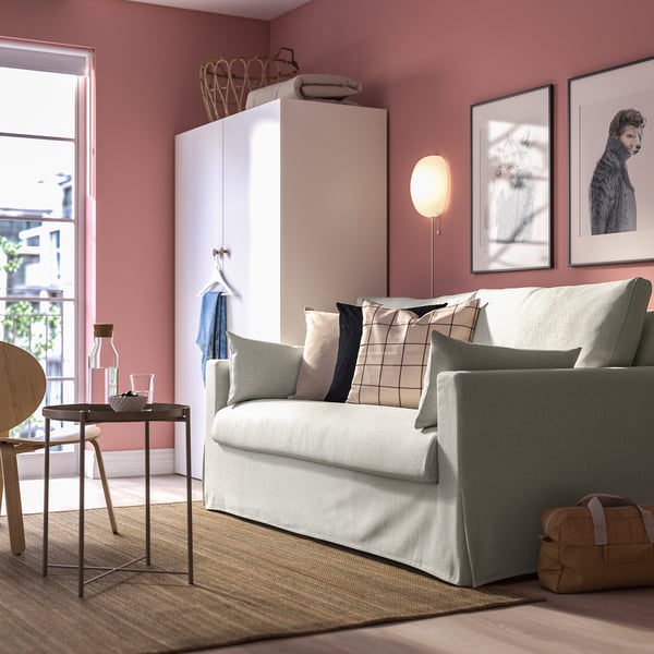 HYLTARP - 2-seater sofa bed, Gransel natural ,