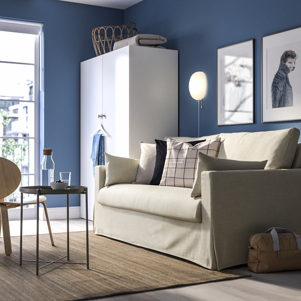 HYLTARP - 2-seater sofa bed, Hemmesta light beige ,